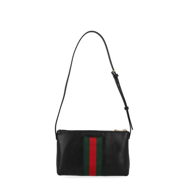 Horsebit Web Small Calf Leather Shoulder Bag - Black