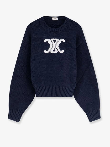 Celine Triomphe cotton blend sweater - Navywhite