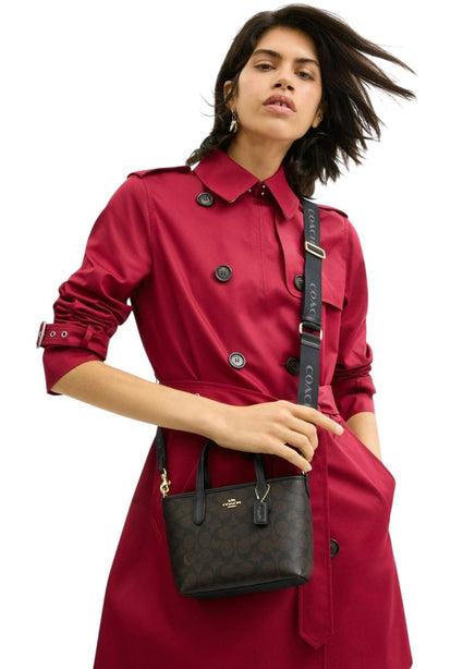 Coach City Mini Tote Bag In Signature Canvas - Walnut Black