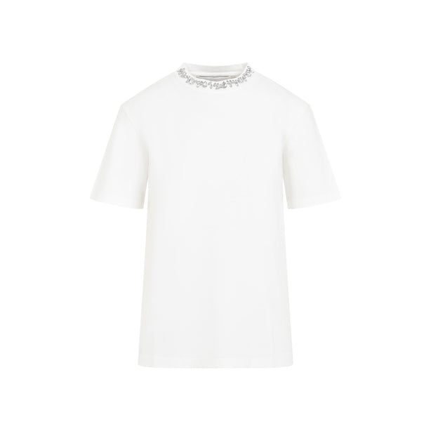 Vintage White Cotton T-Shirt with Rhinestone Embroidery