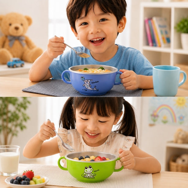 Zebra Kiddy Bowl With Handle, Plc Lid & Kiddy Spoon, Assorted Colors (Green, Yellow, Blue And Pink)