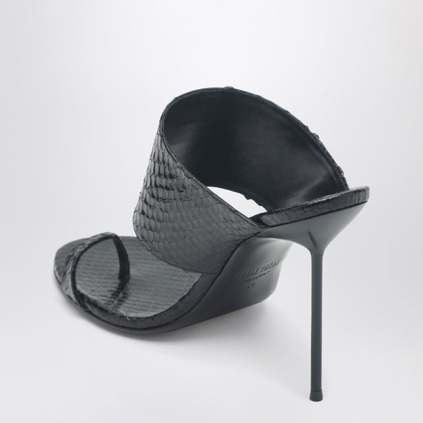 Lidia Python Effect Black Leather Thong Mule