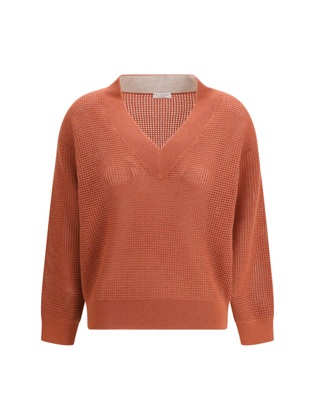 Brunello Cucinelli Cashmere net Sweater - Orange Flame+Oyster