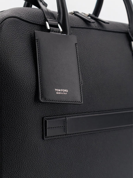 Tom Ford Leather work bag with front lettering logo - Black