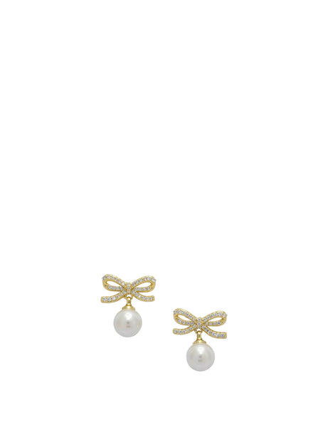 Self-Portrait Earrings with pearl and crystals - Gold