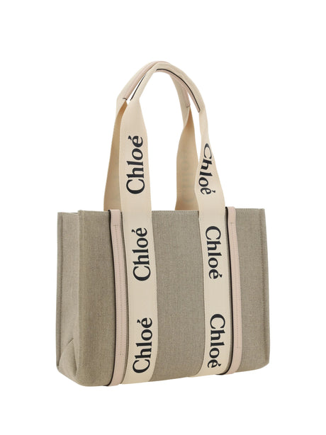 Chloé Woody canvas Shoulder Bag - Cement Pink