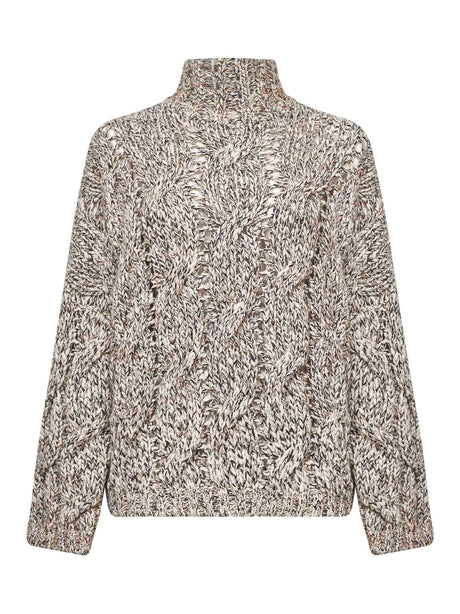 Soft Wool Cashmere Mohair Turtleneck Sweater with Braided Design