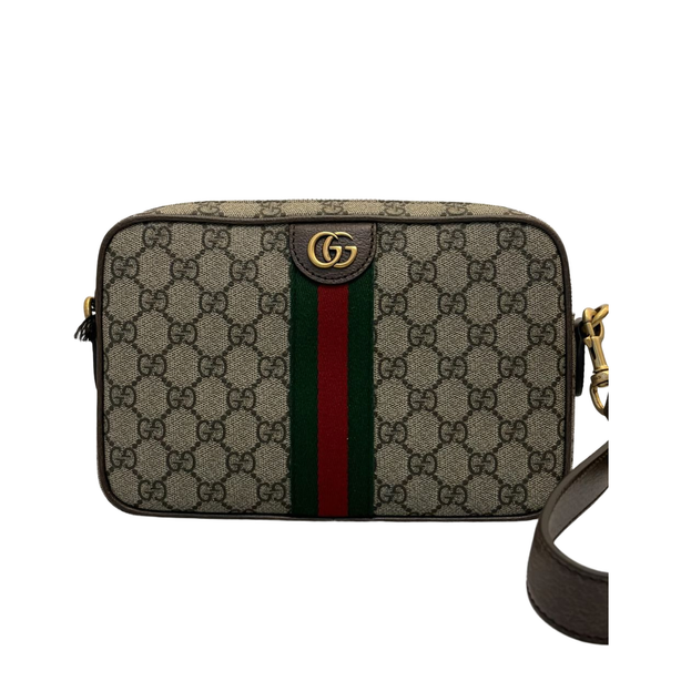 Ophidia Small GG Monogram Coated Fabric Crossbody Bag - Beige and Dark Brown