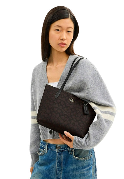 Coach Fiona Zip Tote Bag In Signature Canvas - Walnut/Black
