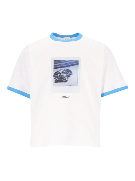 Versace Regular Fit Cotton Jersey T-Shirt With Print - White