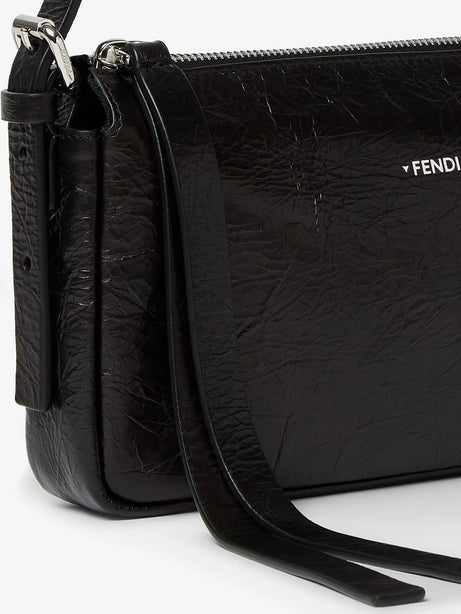 Fendi Zip Top Small vintage-effect leather shoulder bag - Nero
