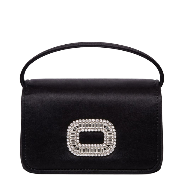 Chain Satin Shoulder Bag - Black