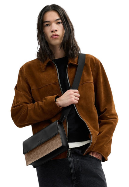 Coach Mens Turner Flap Crossbody Bag In Signature Canvas - Brown/Black