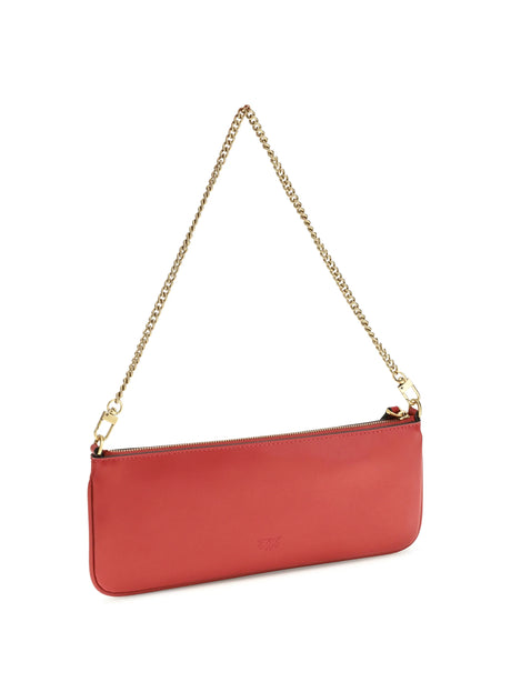 Pinko Horizontal Flat leather Shoulder Bag - Red Rio-Antique Gold