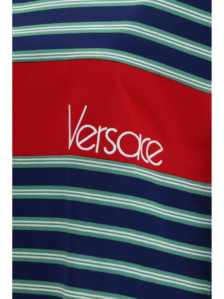Versace Striped cotton T-shirt - Ink + Grass Green + White