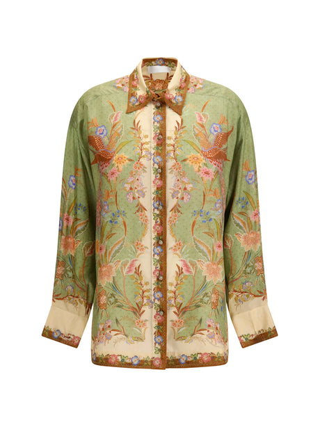 Zimmermann Indra Shirt - Khaki Scarf Floral
