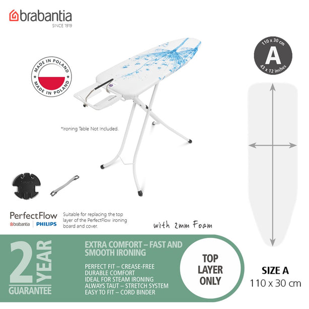 Brabantia PerfectFit Ironing Board Replacement Cover Top Layer, A, 110 x 30 cm