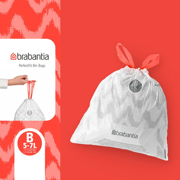 Brabantia PerfectFit Roll Pack Bin Liner Bags, B, 5 L x 20 Bags, Roll Pack