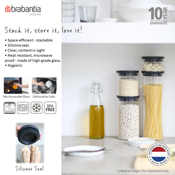 Brabantia Stackable Glass Jars, L, 1.1 L