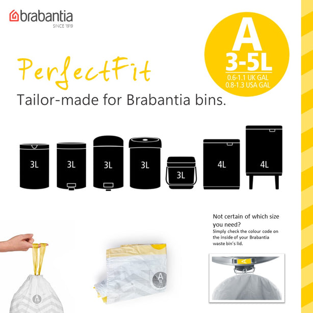 Brabantia PerfectFit Roll Pack Bin Liner Bags, A, 3 L x 20 Bags