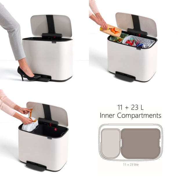 Brabantia Bo Pedal Bin, 2x Inner Buckets, 11 + 23 L