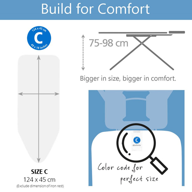 Brabantia PerfectFlow Ironing Board, Foldable Steam Generator Rest & Linen Rack, C, 124 x 45 cm