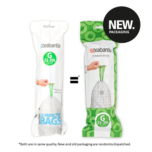 Brabantia PerfectFit Roll Pack Bin Liner Bags, G, 23-30 L x 20 Bags, Roll Pack