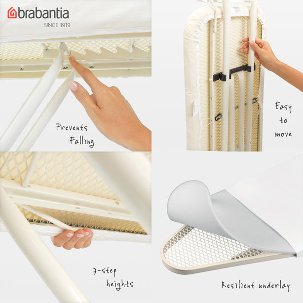 Brabantia PerfectFlow Ironing Board, Foldable Steam Generator Rest & Linen Rack, C, 124 x 45 cm