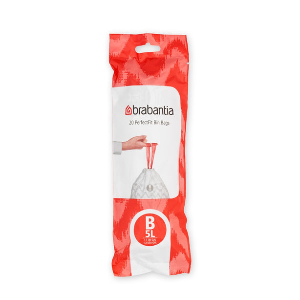 Brabantia PerfectFit Roll Pack Bin Liner Bags, B, 5 L x 20 Bags, Roll Pack