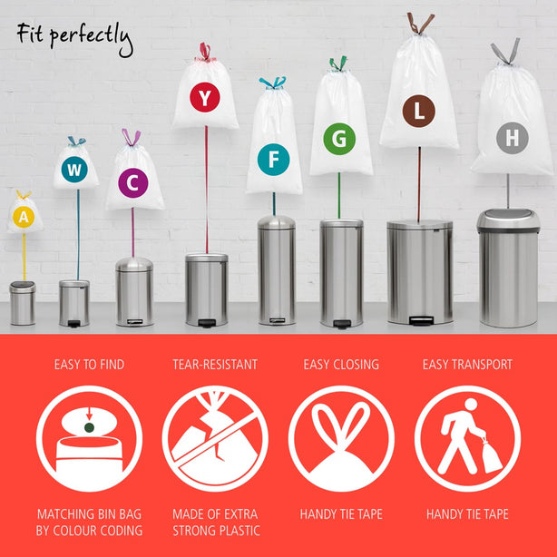Brabantia PerfectFit Dispenser Pack Bin Liner Bags, M, 60 L x 20 Bags, Dispenser Pack