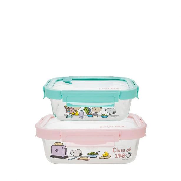 PYREX 2pc Rectangle Glass Storage 640ml & 1050ml - Snoopy Brunch
