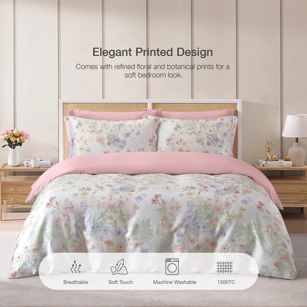 Intero MCD Lyocell Printed 1500TC Cooling Soft Luxury Bedding Fitted Sheet Set Gentle on Skin 1500 Thread Count