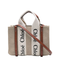 Woody Mini Linen Canvas & Calfskin Tote - White & Brown
