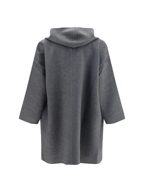 Toteme Wool Hooded Coat - Pale Grey Mélange