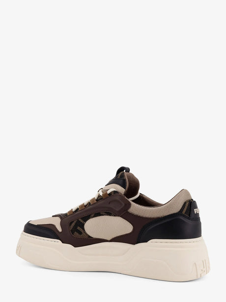 Fendi Fendi Force leather sneakers with jacquard FF fabric inserts - Nerolattebeige