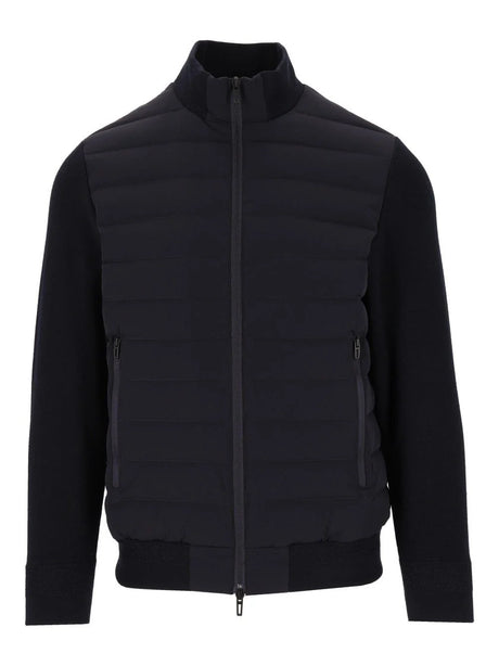 Emporio Armani Down Jacket With Knitted Sleeves - Blue