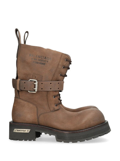 Balenciaga Venom Leather Lace-Up Ankle Boot - Brown