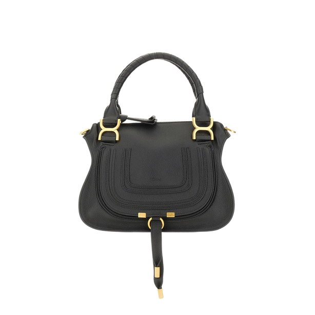 Marcie Small Grained Calfskin Shoulder Bag - Black
