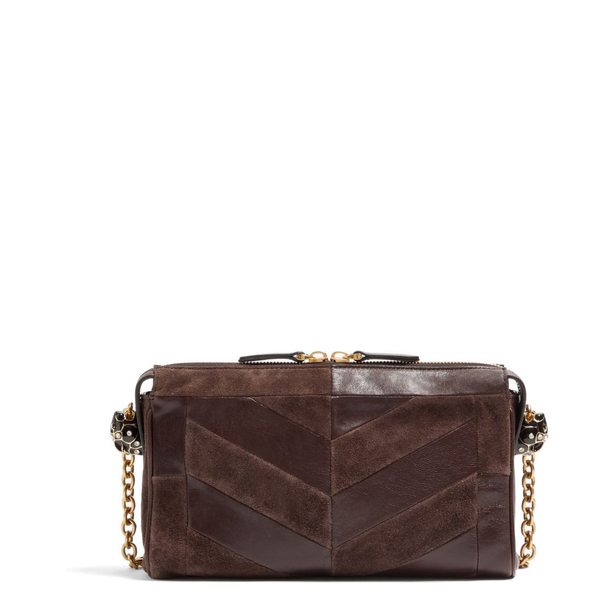 Panthea Small Suede and Nappa Shoulder Bag - Brown