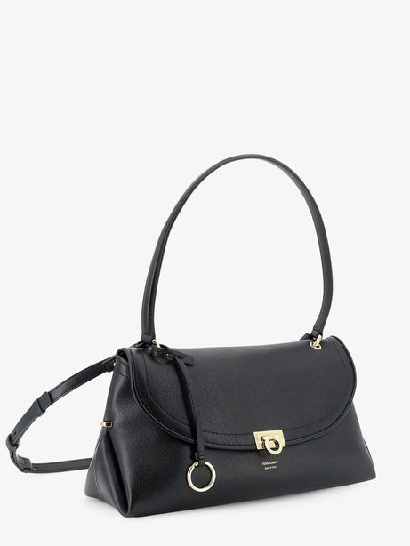 Ferragamo Leather shoulder bag with Gancini detail - Nero Testa Di Moro