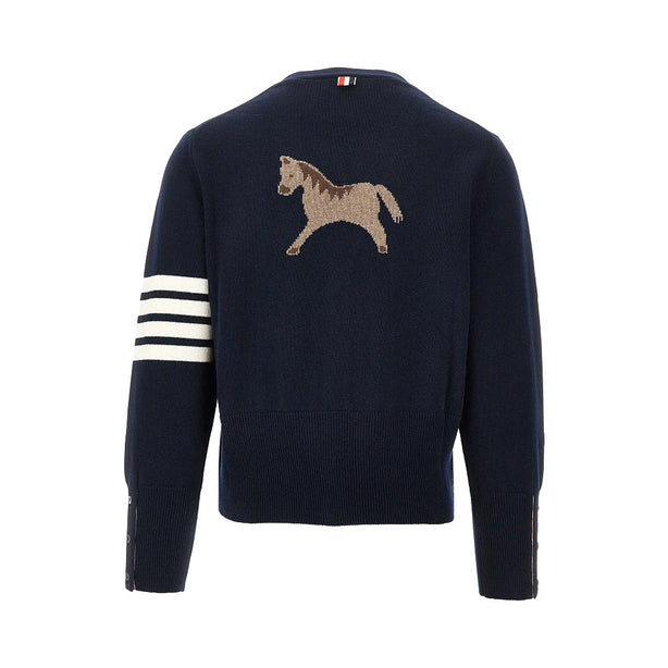 THOM BROWNE Wool cardigan with horse inlay