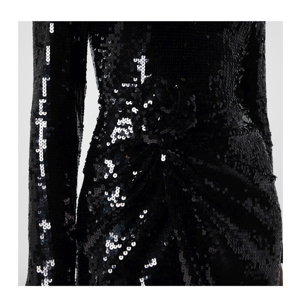 Black Sequined Mini Dress With Rosette