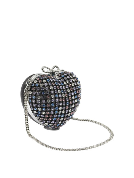Self-Portrait Heart clutch with crystals - Black