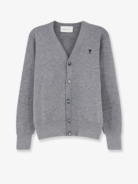 Ami Paris Wool cardigan with iconic embroidery - Griscendrechine/Noir