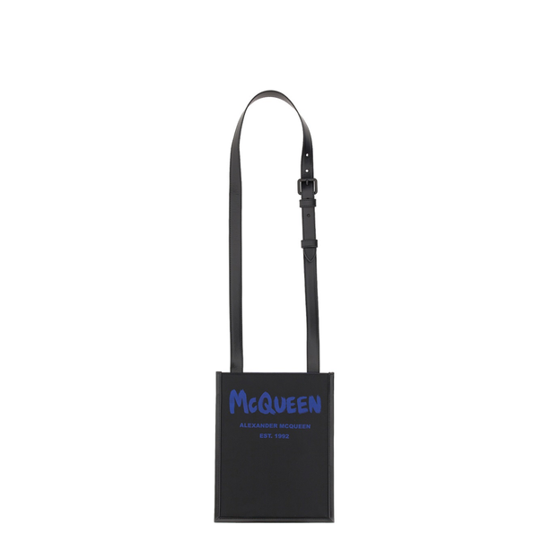 Small Polyester with Leather Trim Crossbody Bag - Black/Blue