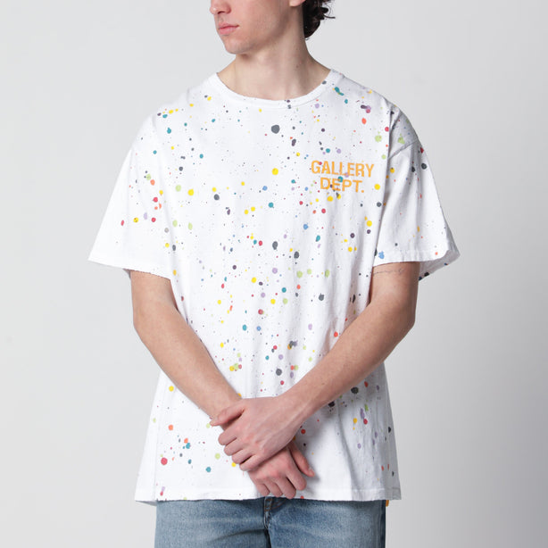 White T Shirt With Logo Print And Splashes