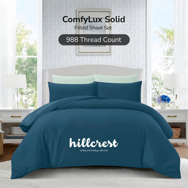 Hillcrest ComfyLux Solid 988TC | Fitted Sheet Set I No Quilt Cover - 6 Colour