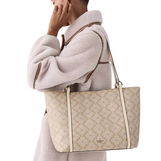 Kate Spade Marlowe Spade Flower Coated Canvas Tote Bag - Dark Beige Moon Dust KP265
