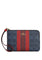 Coach Corner Zip Wristlet In Signature Canvas With Varsity Stripe - Denim/Bold Red