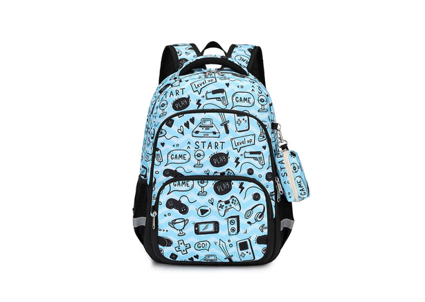 Raindew Kids Game Doodle Primary School Backpack with Sponge Handle, Water-Repellent Fabric and YKK Zipper